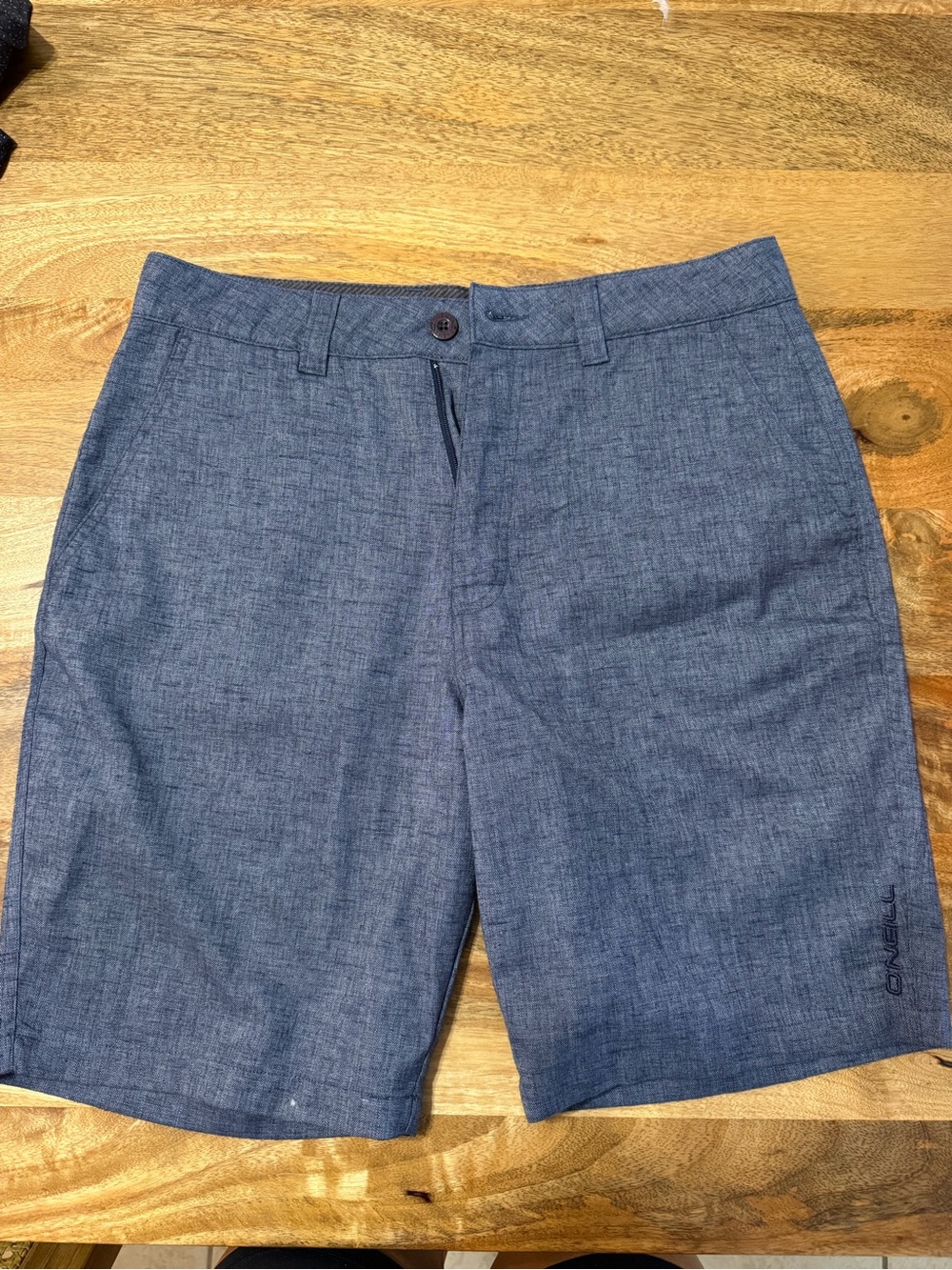 O'Neill Men's Denim-Textured Navy Flat Front Shorts